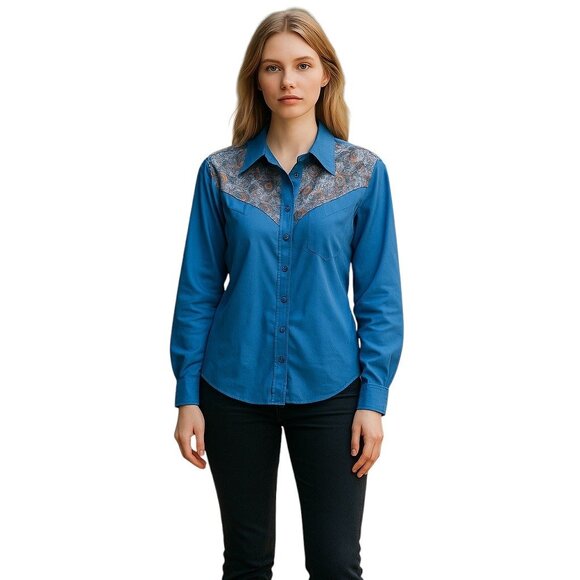 Desert West Button Down Western Shirt Blue Size XS Vintage Retro Festival Rodeo - Picture 1 of 13